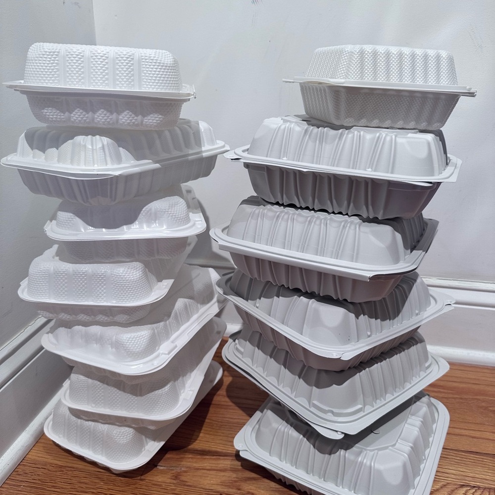 Stack of White Disposable Containers lot of 13 containers